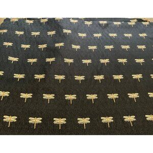 Vintage Embroidered Dragonflies Fabric Black Gold Brown 3.5 Yd